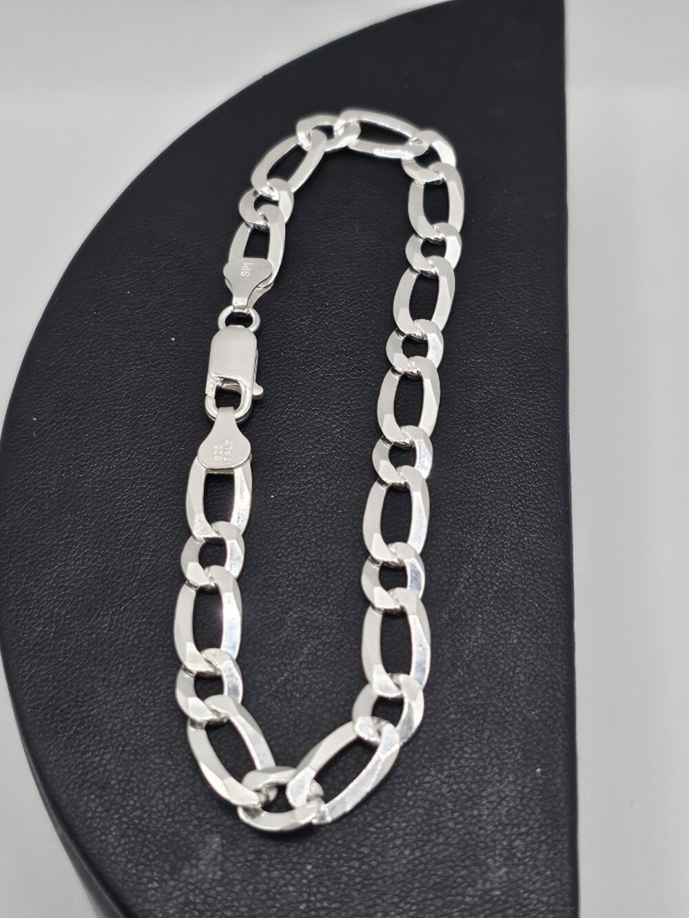 Sterling Silver 925 High Polished Figaro 1+1 Bracelet 6.5mm 8 inches